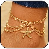 Artmiss Boho Starfish Anklet for Women Gold Layered Chain Ankle Bracelet Charmm Adjustable Beach Vacation Jewelry Gift