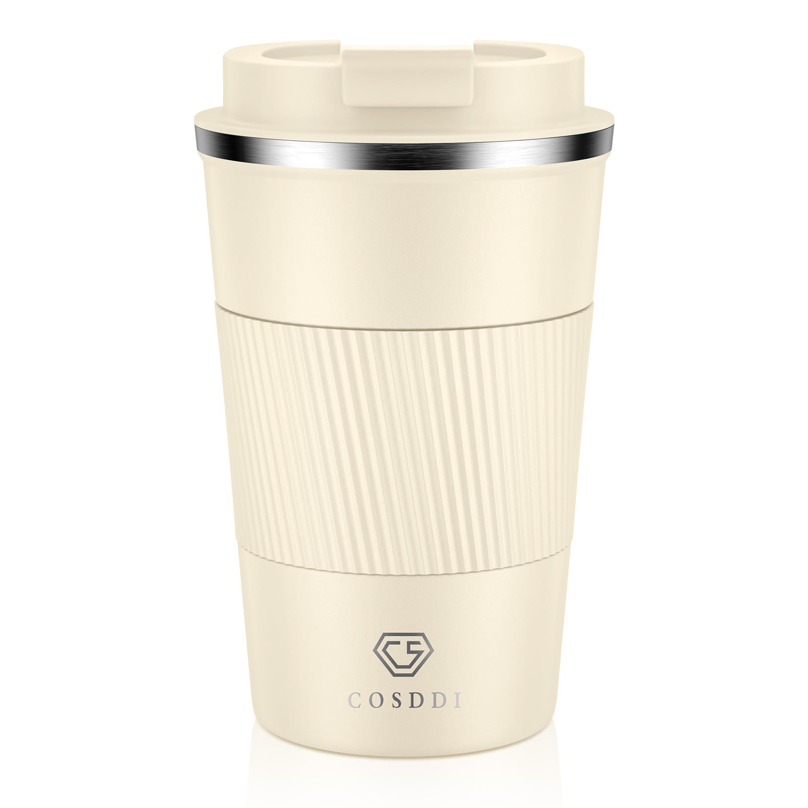 CS COSDDI Travel Mugs, Insulated Coffee Cup with Leakproof Lid - Reusable Coffee Cups Travel - Car Coffee Cup - Stainless Steel Coffee Mug for Hot and Cold Water(C09 Sand, 380ml)