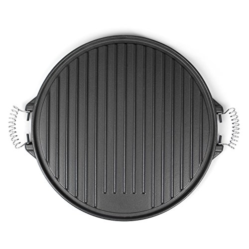 Rustler Round Cast Iron Griddle Pan for BBQ with Enamel Coating
