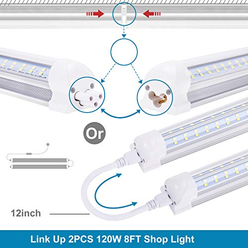 8FT Led Shop Lights,Linkable LED Tube Light Fixture, 120W 14400LM 4