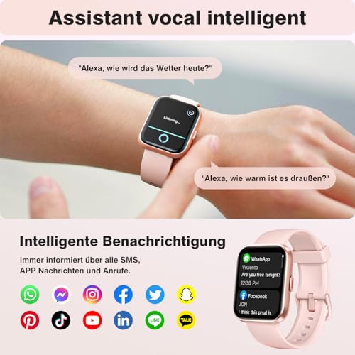 Women's Smartwatch with Phone Function/Whatsapp, 1.85 Inch Smart Watch Fitness Tracker with Heart Rate/Sleep Monitor, 10 Day Battery, 120+ Sports Modes, 3ATM Waterproof Fitness Watch for Samsung / Android / iOS