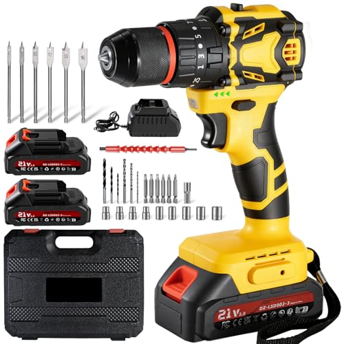Brushless Drill Driver Battery, 21 V Percussion Drill, 70 Nm Max with 2 Batteries 2.0 Ah, 25 + 3 Pairs, 2 Speeds, LED Light, Electric Screwdriver for Screwing and Drilling Wood, Plastic and Metal