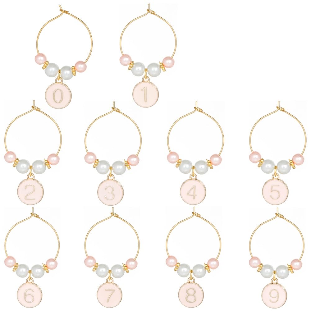 SUNNYCLUE 1 Box 10Pcs Glass Marker Charms Wine Marker Charms Wine Bulk Glass Tags Number 0-9 Gold Identifiers for Gathering Wedding Party Favor Drinks Decor Supplies UK