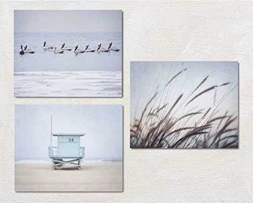 Modern Beach Pictures 4x4 to 20x24 inch Blue Horizontal Prints (Set of 3)