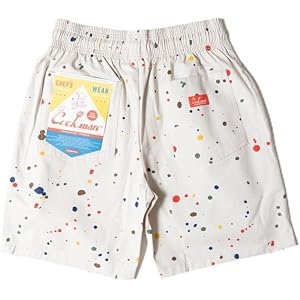 COOKMAN Chef Short Pants - Sauce Splash : Beige, Relaxed Fit Kitchen & Street Use, Adjustable Drawstring Waist :