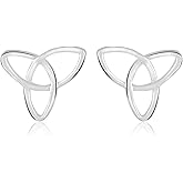 MOMAL JEWELS Celtic Trinity Knot Stud Earrings, Sterling Silver Traditional Design Silver Plated Woman Post Stud Earring