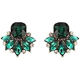 Extra LARGE Art Deco Antique Vintage Retro Style Green Emerald Rhinestone Bridal Bridesmaid Wedding Prom Cluster Earrings