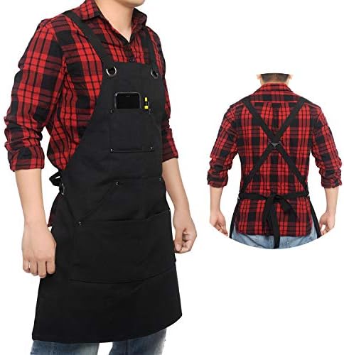 Work Apron with Tool Pockets for Men and Women Heavy Duty Waxed Canvas Tool Apron Adjustable M to XXL