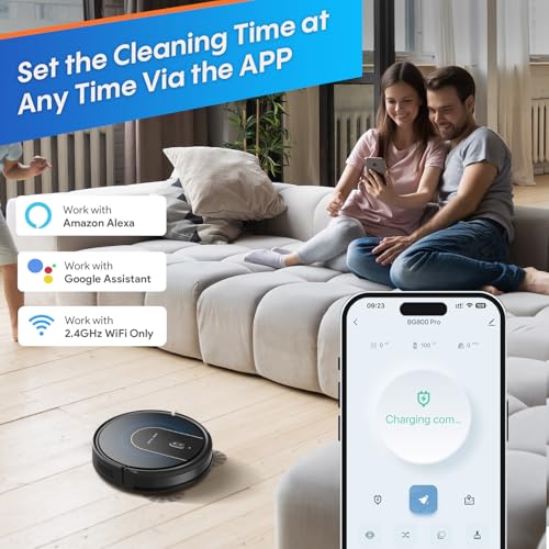 Bagotee Robot Vacuum cleaner with mop,Scheduled Cleaning with 3 Adjustable Suction Levels, 5000Pa Strong Suction, App/Alexa/Google Assistant Voice Control, Ideal for Carpet, Hard Floor