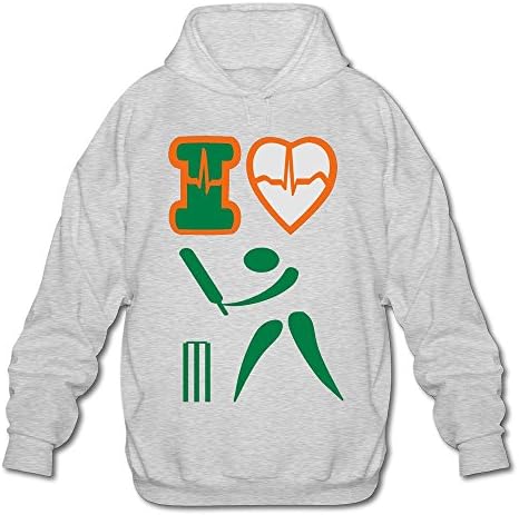 AWSY Men's I Love Cricket Long Sleeve Hoodie Ash