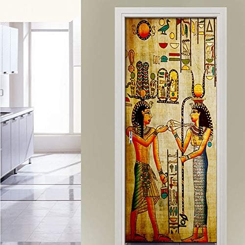 3D Door Murals Stickers Wall Decals - Ancient Egyptian Characters 77x200cm - Vinyl Self-Sticking Waterproof DIY Home Decoration Office Décor Wallpaper Poster