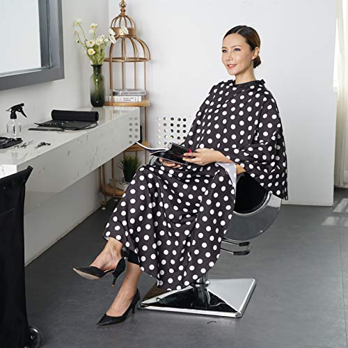 SMARTHAIR Professional Salon Cape Polyester Baber Cape Hair Cutting Cape,54"x62",Black and White Dots,C375001C