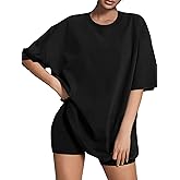 ATHMILE Womens Oversized T Shirts Loose Fit Crewneck Short Sleeve Tops Summer Casual Blouse 2023 Y2K Basic Tee Black