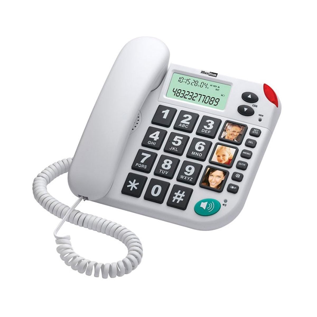 Maxcom KXT480BB UK Fixed Line Big Button Corded Phone with LCD Display and Direct Photo Memory Buttons - White