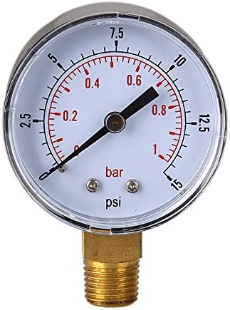 Chansted Low Pressure Gauge for Fuel Air Hydraulic 50mm 0/15 PSI 0/1 Bar 1/4 BSPT