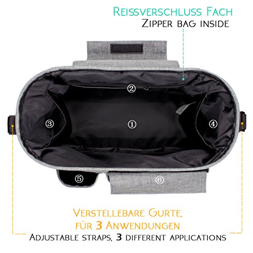 Stroller Organizer Bag with Zipper, Extra 5cm Capacity to Enlarge, Extra-Large Storage Space for iPhones, Toys, Diapers, Books, Drinking Bottles, Mobile Phones and other Baby Accessories, Waterproof