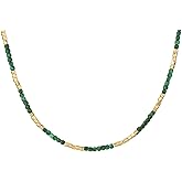 MYEARS Women Beaded Choker Necklace Gemstone 14K Gold Plated Simple Dainty Handmade Chain Everyday Trendy Jewelry