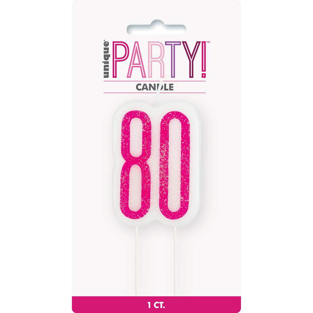 Unique 83898 Pink Number Birthday Candle | Glittered 1 Pc, Age 80