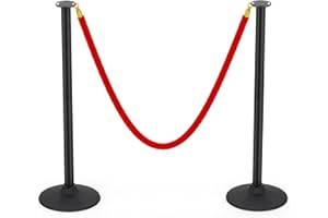 BATTIFE Plastic Stanchion Posts with Red Velvet Ropes and Weighted Rubber-Plastic Base, Crowd Control and Queue Management Barrier Poles for Party, Event, Red Carpet (2 Pack)