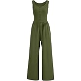 AUXDIO Women's Casual Sleeveless Jumpsuits One Piece Tank Crew Neck 2025 Wide Leg Pant Romper with Pocket