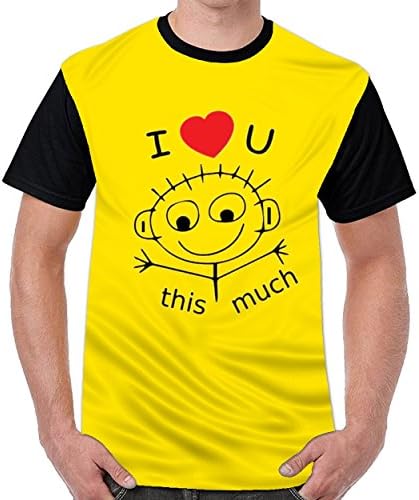 UMPursue I Love This Much Men Printed O-Neck t-Shirts Top Blouse Shirt Yellow