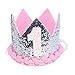 Maticr Sparkled First 1st Birthday Crown Baby Girl Princess Headband Party Supplies for Cake Smash (Silver & Pink)