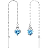 LELOUCHY Celtic Knot Heart Threader Earrings Long Chain Celtic Knot Drop Earrings 925 Sterling Silver 12 Birthstone Jewelry Gifts for Women (Gift Box)