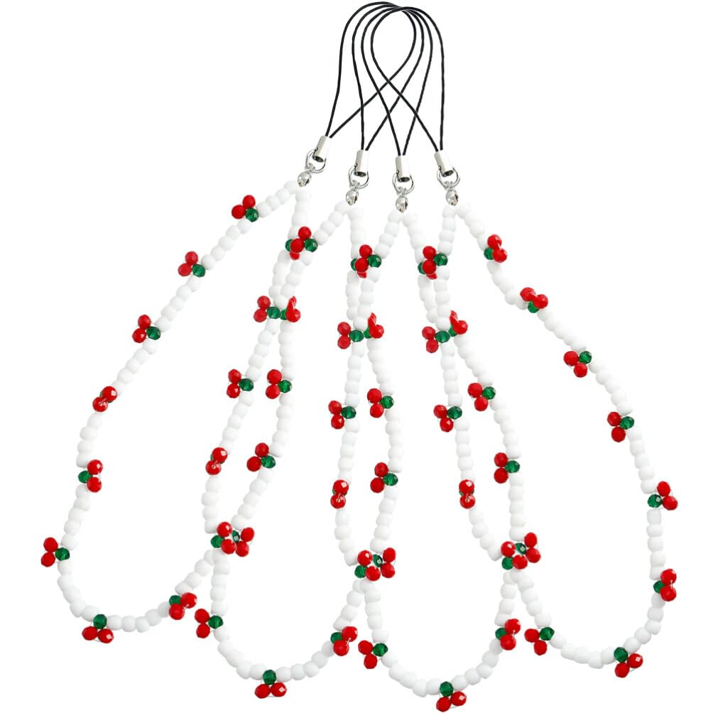 Hemobllo 4pcs Mobile Phone Cherry Chain Cherry Decorations Wrist Lanyard White Decor Phone Chains Pearl Lanyard Cute Charm Alloy White Decor Beaded Wrist Strap Strap