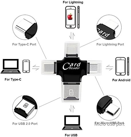 Micro SD Card Reader 4 in 1 TF SD Card Adapter External Storage Memory with Type C, Micro USB, TF Flash Memory USB 2.0 Stick