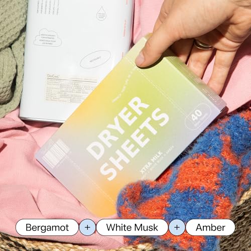 DedCool, Dryer Sheets, Xtra Milk, Fabric Softener, 40ct | Bergamot, vanilla & amber scent, non-toxic & vegan, softens & freshens