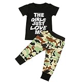 Puseky Toddler Kid Baby Boys Letters T-shirt & Camo Pants Tracksuit Outfits Set