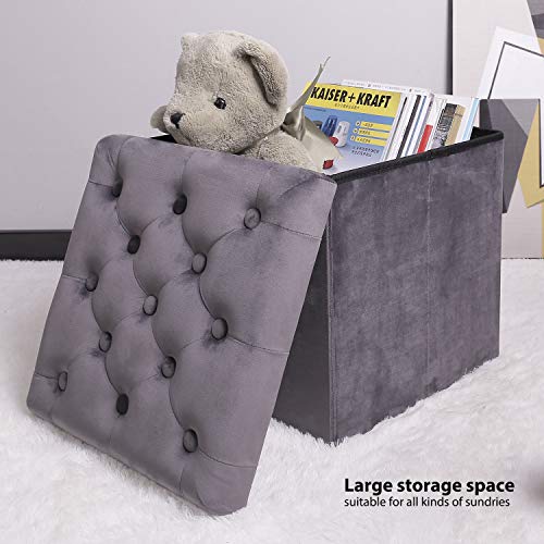 B FSOBEIIALEO Storage Ottoman Cube, Velvet Tufted Folding Ottomans with