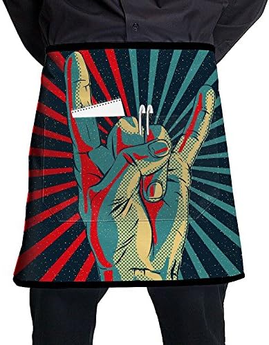 Rock-N-Roll Love Pattern Stylist Waist Chef Apron With Pockets, Restaurant Short Bistro Family Half Aprons For Men Women, 21.3 X 17.7 Inches, Black