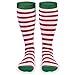 Gone For a Run Knee High Half Cushioned Athletic Running Sock | Running Christmas Elf (Red and White Stripes/Green) one size fits all