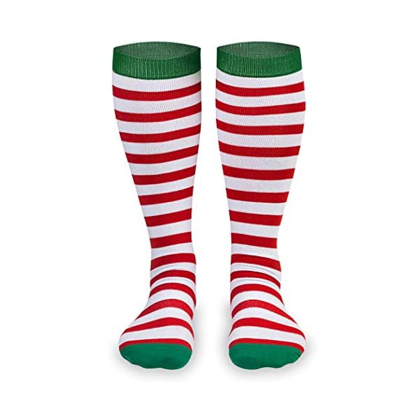 Gone For a Run Knee High Half Cushioned Athletic Running Sock | Running Christmas Elf (Red and White Stripes/Green) one…
