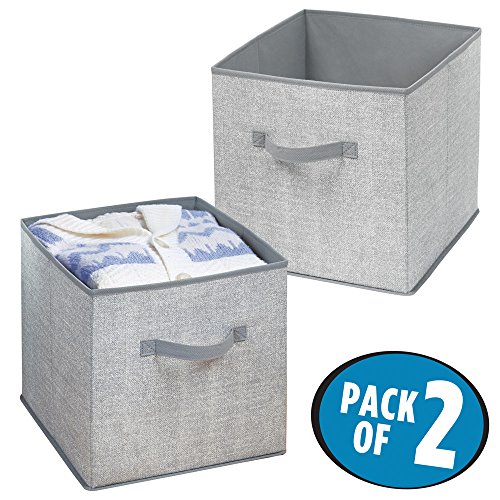 mDesign Fabric Closet/Dresser Drawer Storage Organizer Cube for Clothing, Sweaters, Accessories - Pack of 2, Gray