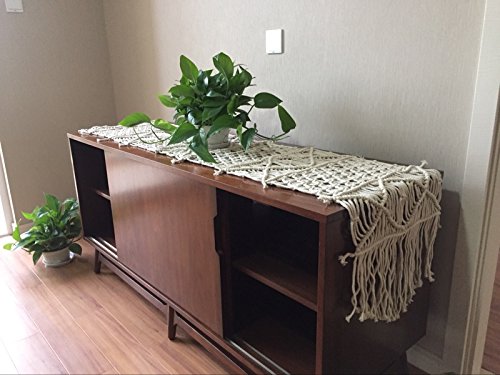 RISEON Bohemia Handmade Natural Macrame Table Runner, macrame table placement, Macrame table Centerpiece, Bed Runner Wedding Home Boho Decor (13.7"W x 59"L)