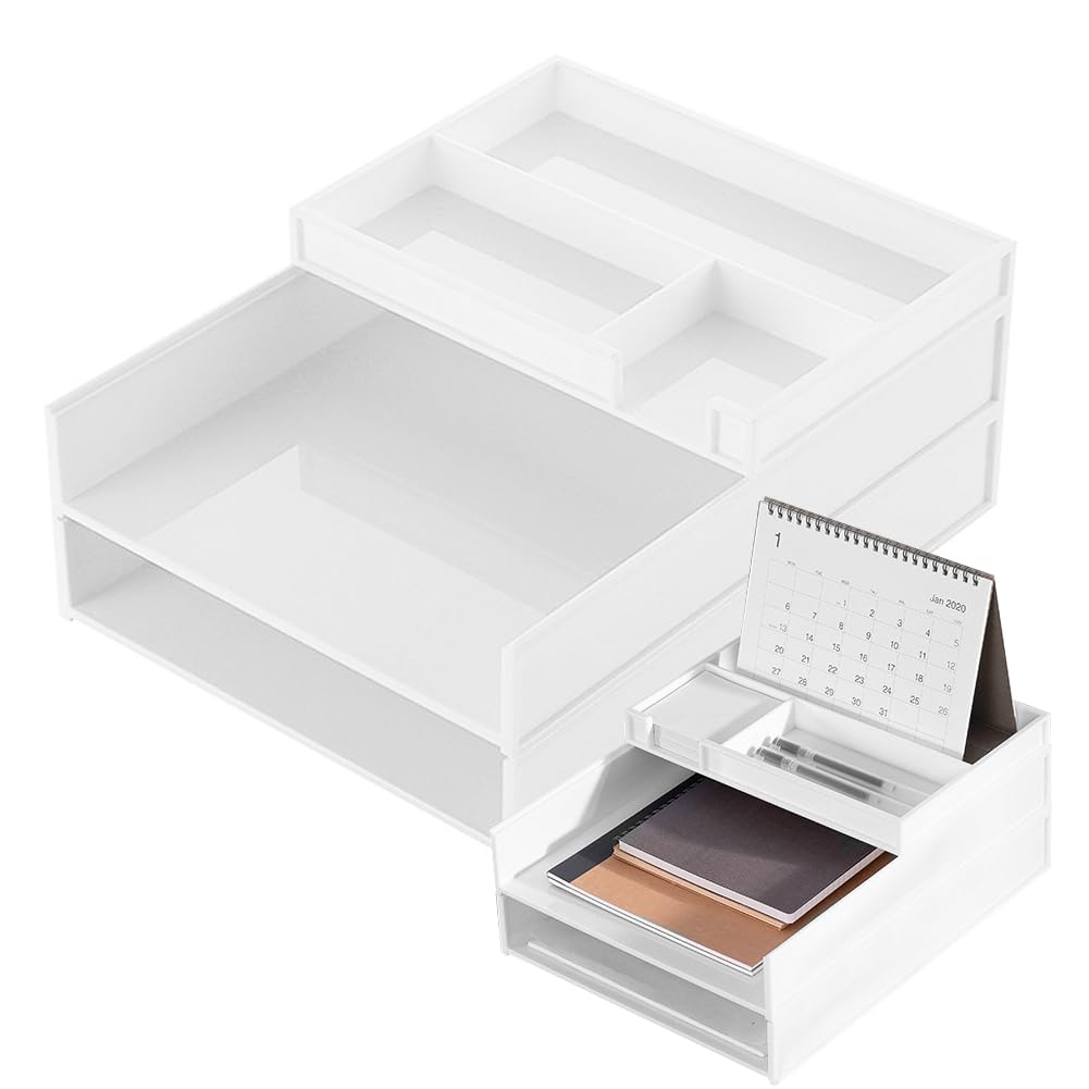 Gohytal Desk Organiser File Holder, 3 Tier A4 Paper Organiser, Paper Letter Tray, Desktop Storage Tray with Magazine Holder for Office Supplies A4 File Folder