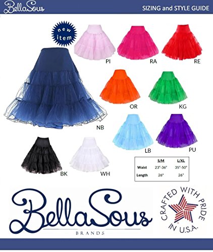 BellaSous Tea Length 26" Women Petticoat Nylon Yoke Underskirt for Vintage Dresses, Poodle Skirts, or Rockabilly (Large/X-Large, Navy Blue) - Thumbnail 2