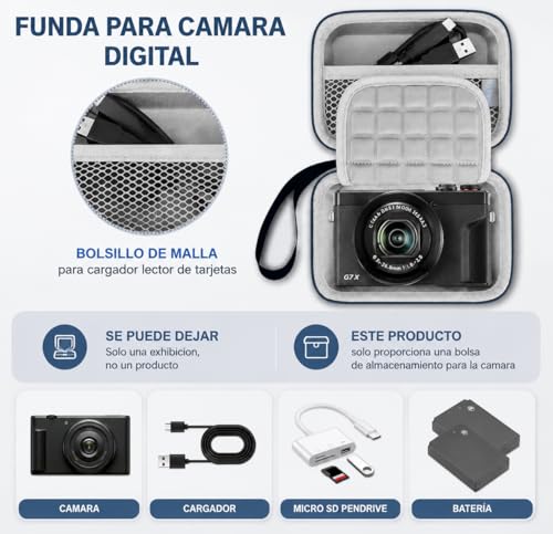 Funda para Cámara Digital,para Canon G7x Mark Iii/Ii/Sx740/Kodak Pixpro FZ/Sony DSCW800,Impermeable y rígido para Camara Fotografica, Bolsillo de Malla para Cables,Protectora portátil