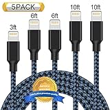 Aonsen Lightning Cable 5Pack 3FT 6FT 6FT 10FT 10FT Nylon Braided Certified iPhone Cable USB Cord Charging Charger for iPhone X/8/8 Plus/7/7 Plus/6s/6s Plus/6/6 Plus/5/5S/5C/SE/iPad Black Blue