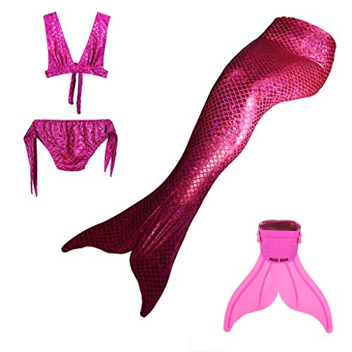 Pettigirl Sparkle Mermaid Tail with Mono Fin Swimmable Swimwear 4pcs Set