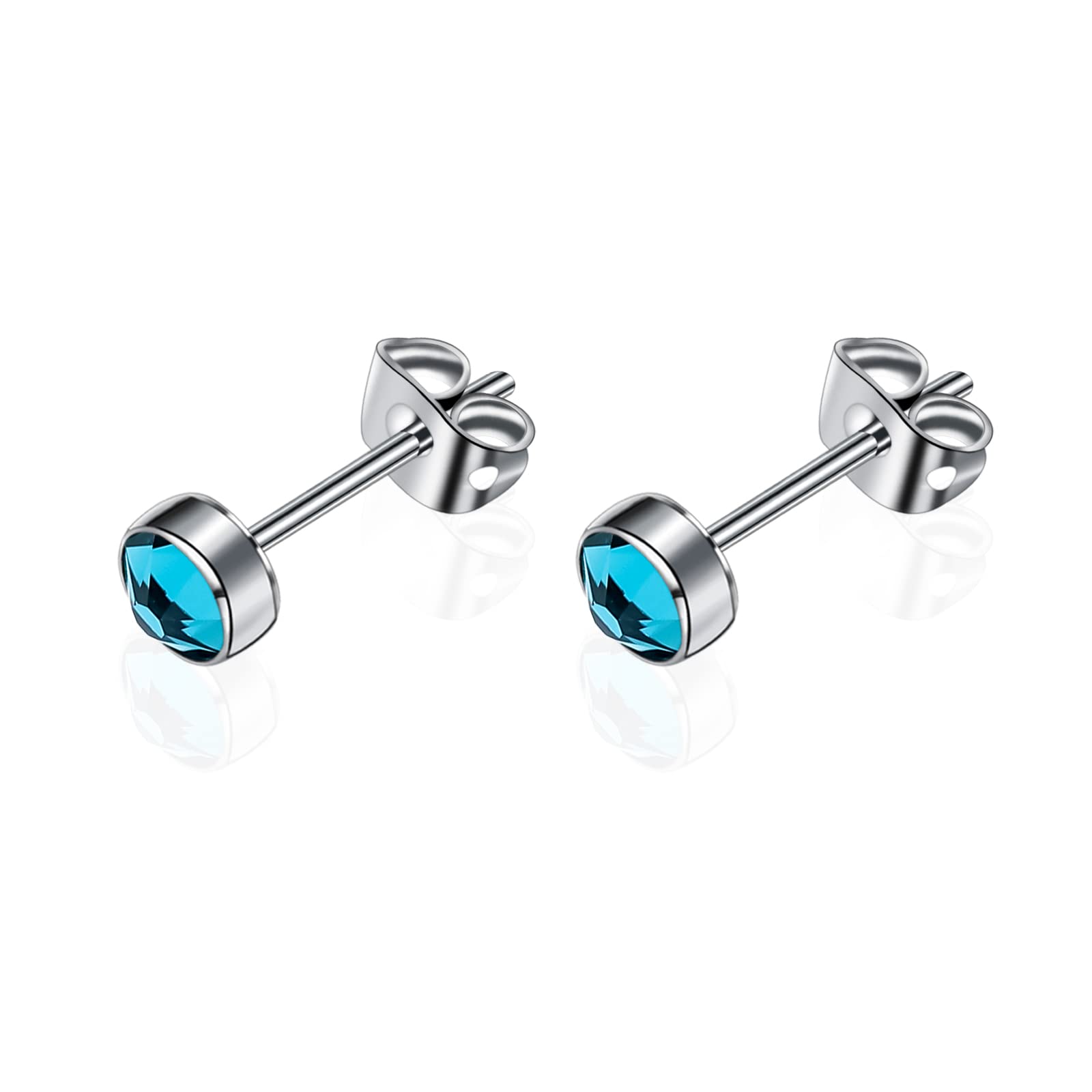 Artskin G23 Titanium Crystal Stud Earrings for Women Men Girls Hypoallergenic Nickel Free 5mm Dainty Elegant Classic Stud Earrings for Sensitive Ears (5MM, Blue Zircon)