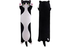 MIAOHAHA Long Plush Cat Toy Pillow Stuffed Animal Cat Kids Plush Toy Pillow for Kids and Girls Toy Doll (Black&White,50cm/19.7in)