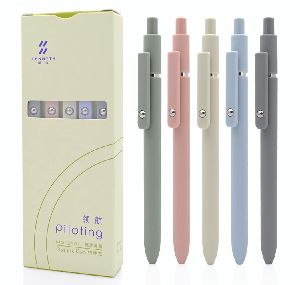 czxwyst 5pcs Retractable Gel Ink Pens 0.5mm Fine Point Black Ink Ballpoint Pens for Daily Writing (Morandi) — image 1