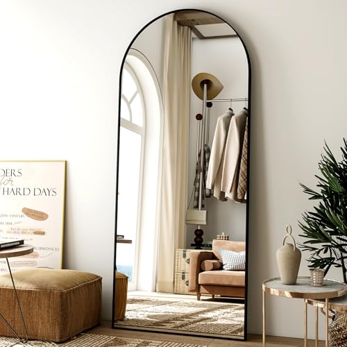 BEAUTYPEAK Full Length Mirror 165x60cm Large Arch Floor Mirror with Stand Arched Full Body Mirror Standing Hanging or Leaning Wall for Bedroom/Entryway, Black