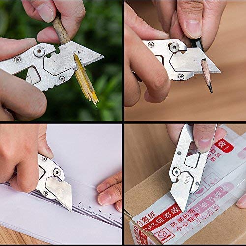 Pocket Knife，YEEYOU Utility Knives 6-in-1 Multitool Keychain Durable Black Oxide Stainless Steel Portable Tools for Outdoor Survival, Camping, Fishing, Hunting, Hiking