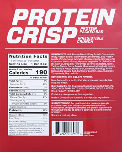 BSN PROTEIN CRISP, CHOCOLATE CRUNCH, 12 BARS, 1.94 OZ (55 G) EACH