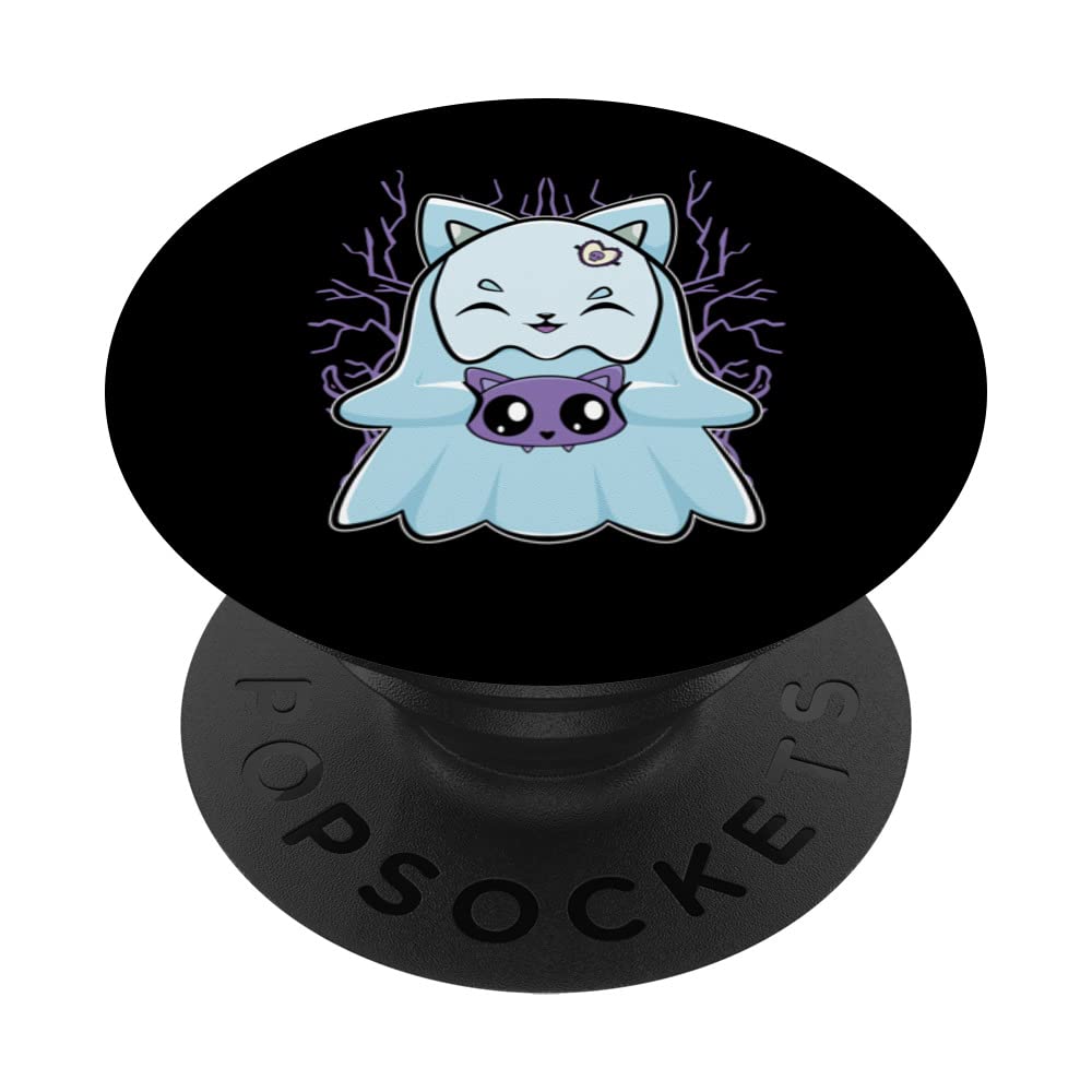 Cute Anime Ghost And Goth Cat Horror Bat For Halloween PopSockets Swappable PopGrip