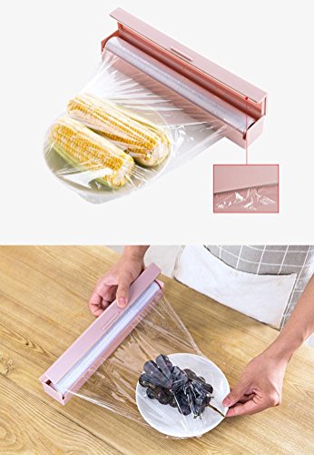 Voberry Food Wrap Dispenser, Foil and Cling Film Cutter Plastic Storage Holder Kitchen Accessories (Pink)